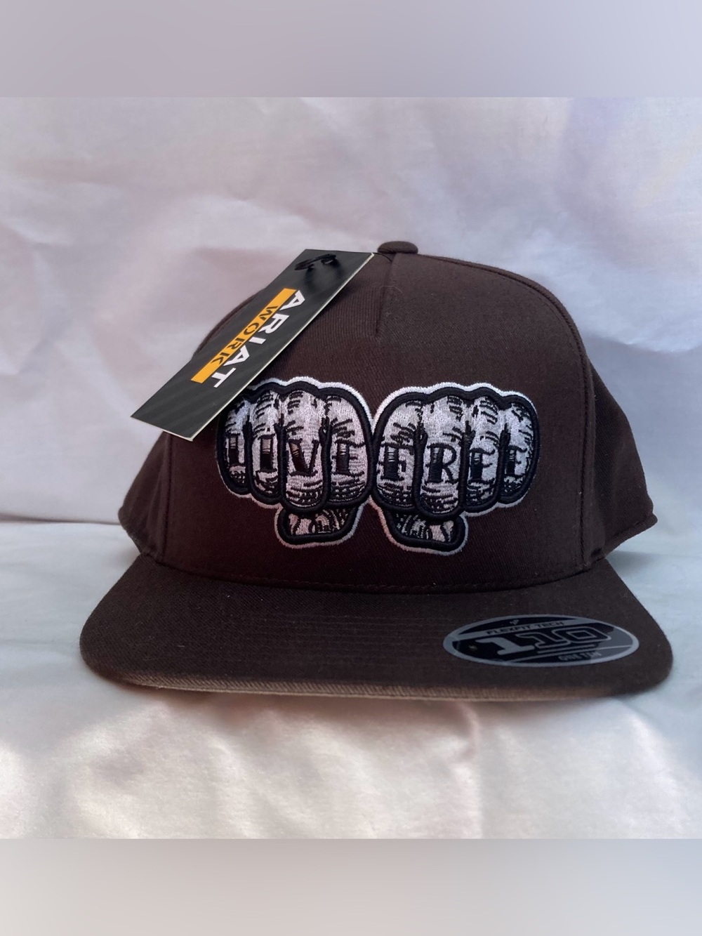 NWT Ariat Work 110 FlexFit Tech SnapBack Brown Cap Hat Live Free Knuckles